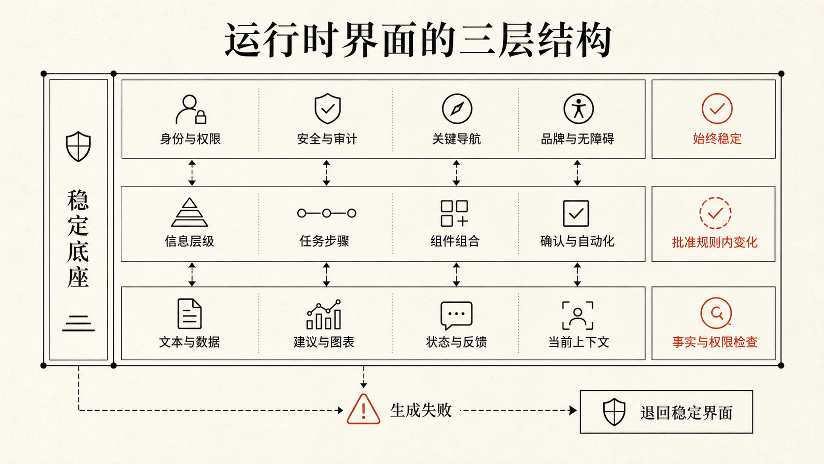 运行时界面的稳定底座、可变结构、运行内容及失败回退